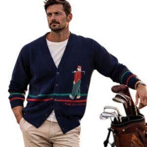 Vtg Golf Clan Royal Lambswool Sz L 42 Cardigan St Andrews Embroidered Scotland